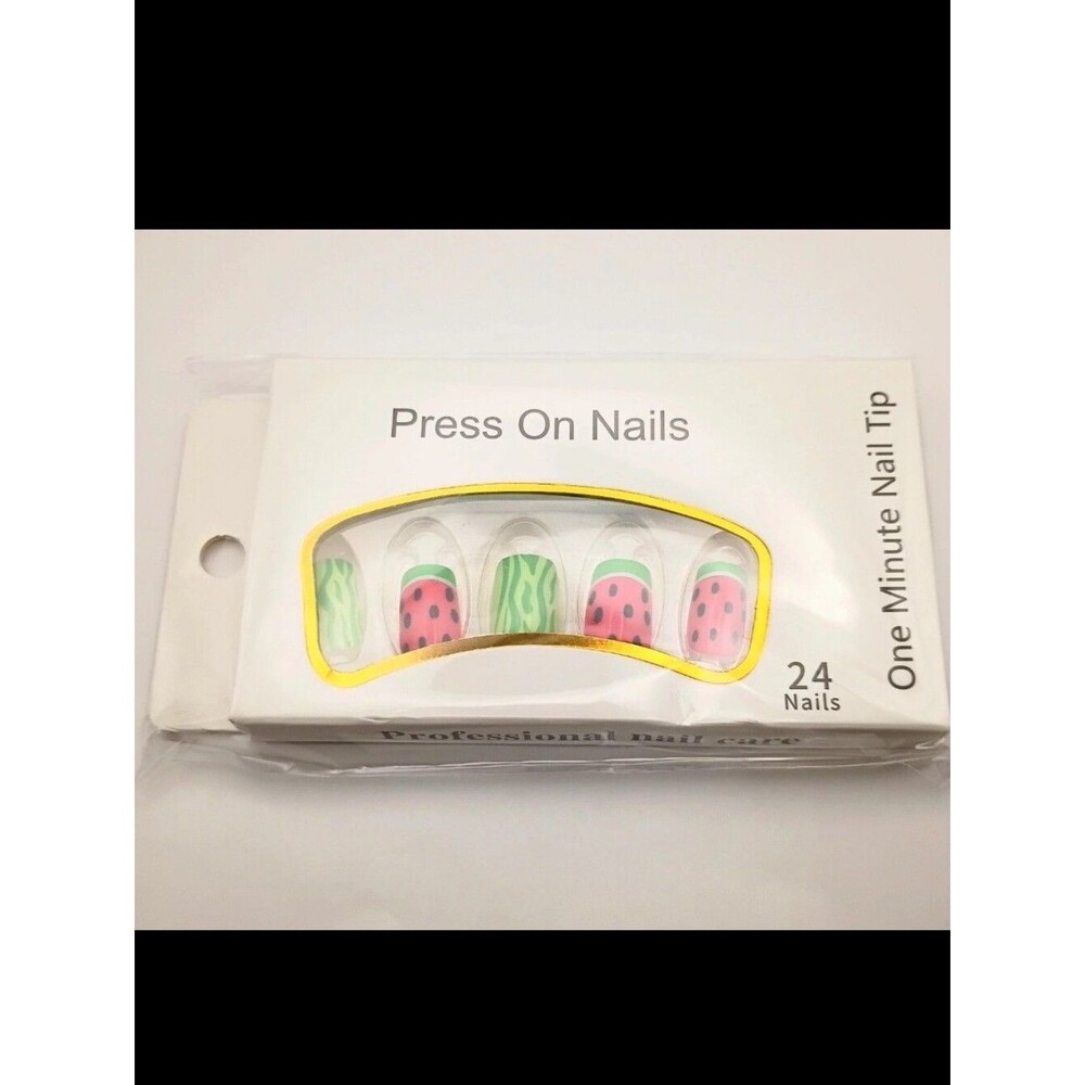 Press On Nails - Pink & Green Watermelon Design - Unbranded